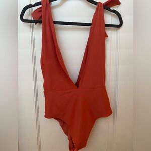 Aerie Rust Deep Plunge One Piece Swimsuit Medium